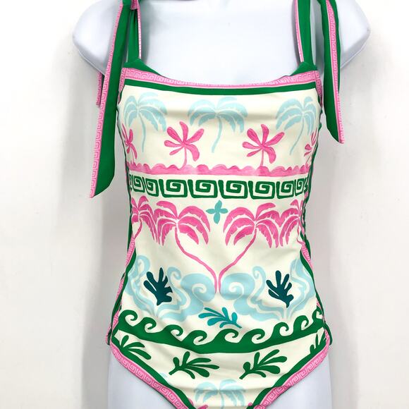 BEACH RIOT Women's Shona One Piece Swimsuit Small White Tropical Palm Print NWT - Picture 6 of 15